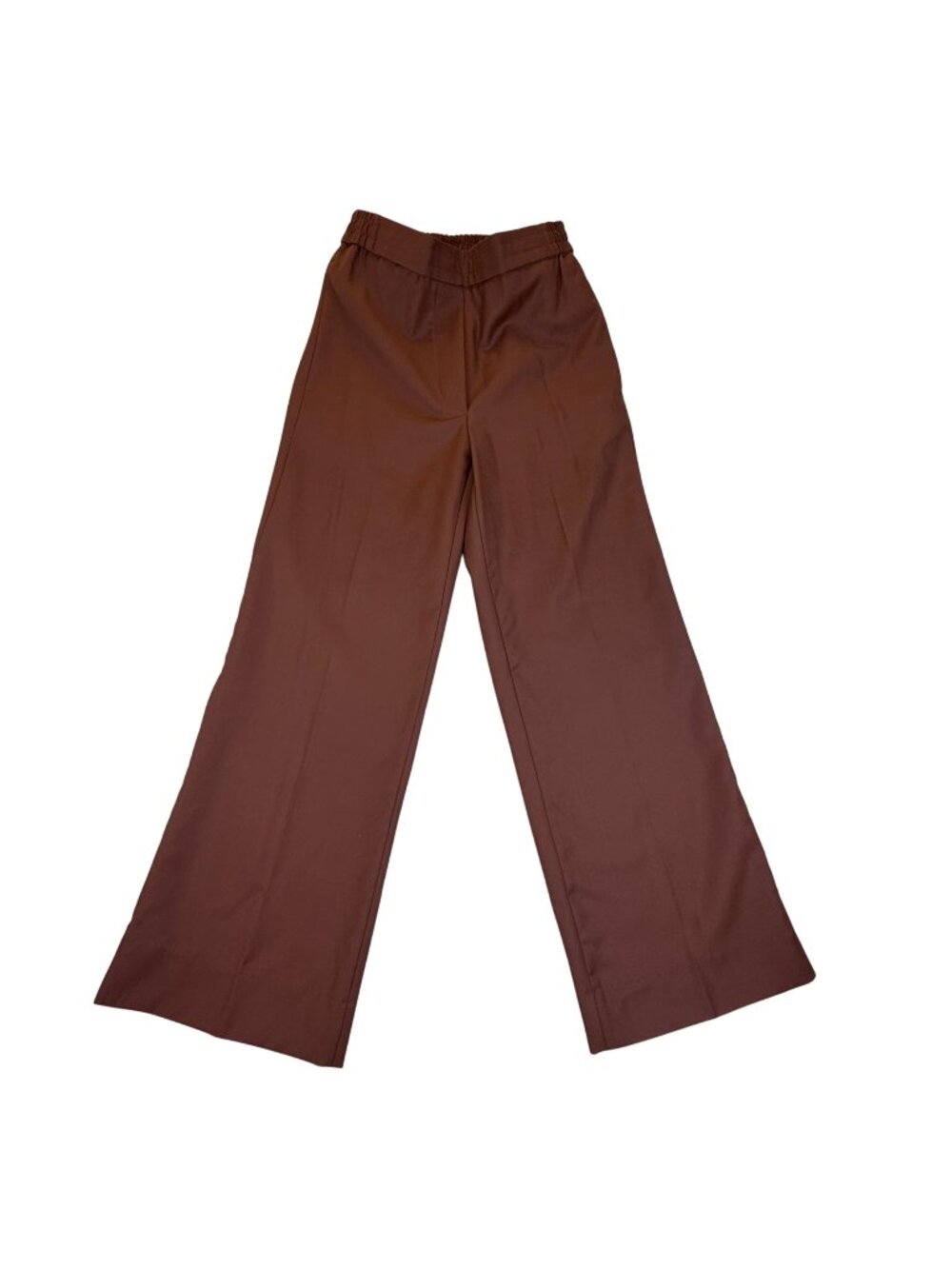 COS Women’s Brown Wool Wide-Leg Pants Elastic Waist Comfort Fit Size 2
